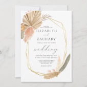 熱帯乾燥ヤシ金ゴールド幾何結婚性 招待状 (正面)