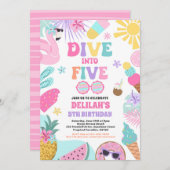 熱帯五大ビーチ5th誕生日パーティーに飛び込む 招待状 (正面/裏面)