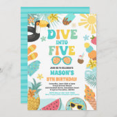 熱帯五大ビーチ5th誕生日パーティーに飛び込む 招待状 (正面/裏面)