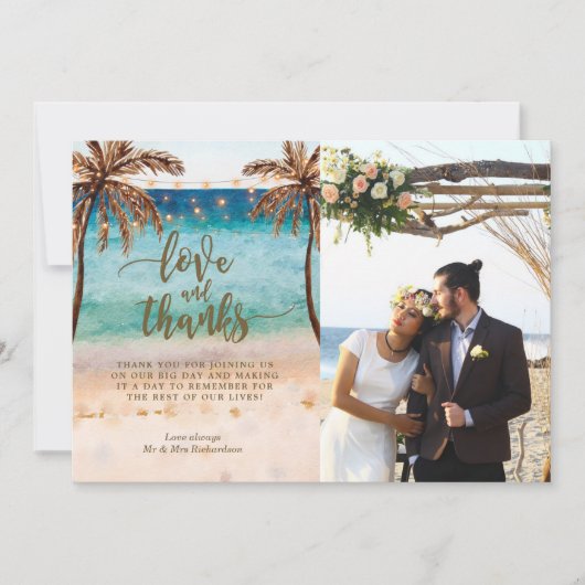 熱帯写真カードbohoのビーチを愛し、感謝していしています サンキューカード (正面)