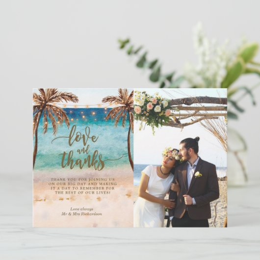 熱帯写真カードbohoのビーチを愛し、感謝していしています サンキューカード (スタンド正面)