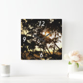 熱帯写真：木の間の夕日 スクエア壁時計 (ホーム)