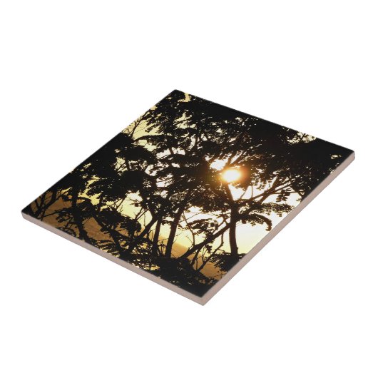 熱帯写真:木の間の夕日 タイル (側面)