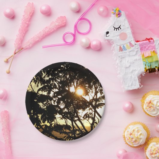 熱帯写真:木の間の夕日 ペーパープレート (パーティー)