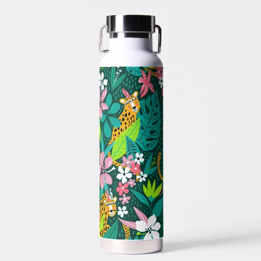熱帯動物と葉の模様 ウォーターボトル (正面)