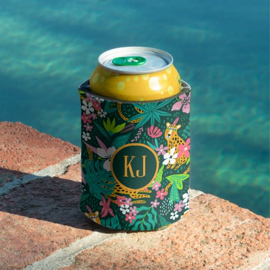 熱帯動物と葉の模様 缶クーラー (インサイチュ プール)