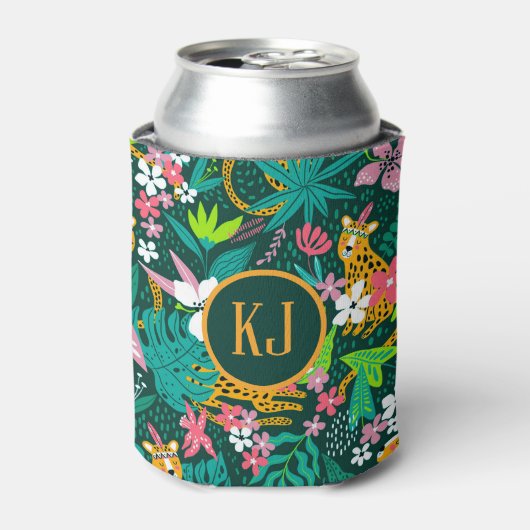 熱帯動物と葉の模様 缶クーラー (缶正面)