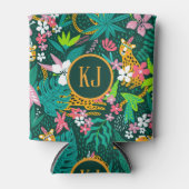 熱帯動物と葉の模様 缶クーラー (正面)