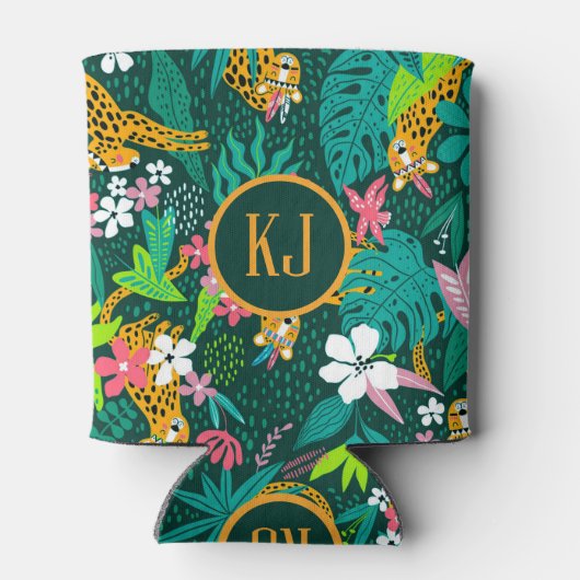 熱帯動物と葉の模様 缶クーラー (裏面)