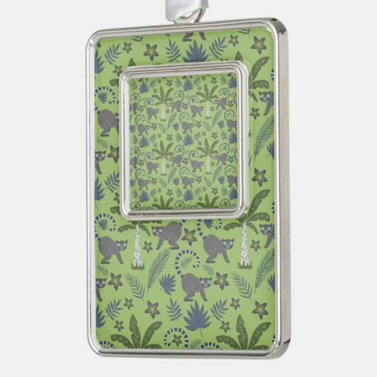 熱帯動物のシームレスなパターン緑と灰色 シルバープレートフレームオーナメント (左)