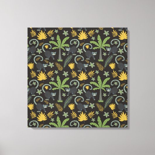 熱帯動物シームレスパターンモンキーヤシの木 キャンバスプリント (正面)