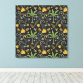 熱帯動物シームレスパターンモンキーヤシの木 キャンバスプリント (インサイチュ (ウッドフロア))