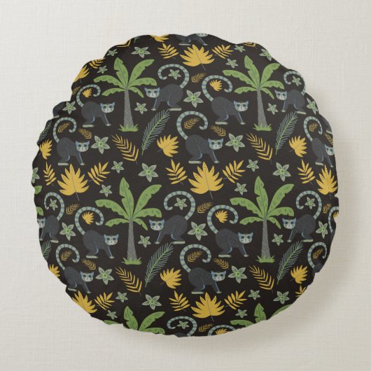 熱帯動物シームレスパターンモンキーヤシの木 ラウンドクッション (正面)
