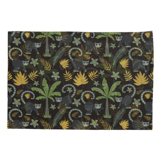 熱帯動物シームレスパターンモンキーヤシの木 枕カバー (裏面-左)