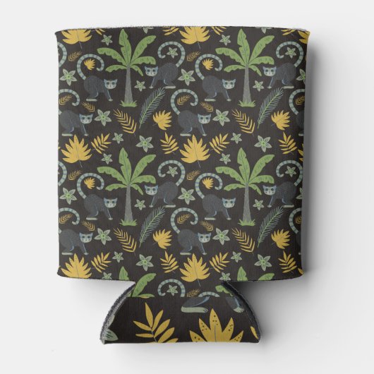 熱帯動物シームレスパターンモンキーヤシの木 缶クーラー (正面)