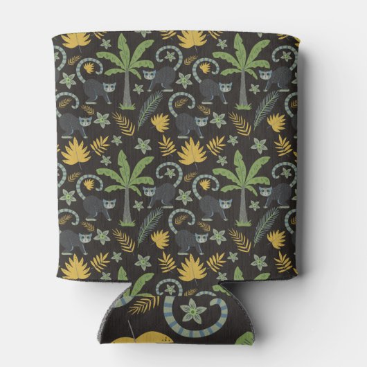 熱帯動物シームレスパターンモンキーヤシの木 缶クーラー (裏面)