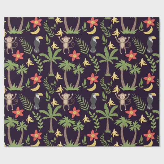 熱帯動物シームレスパターンモンキー&マコー ラッピングペーパー (フラット)