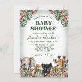 熱帯動物ハイビスカス&パームベビーシャワー 招待状 (正面)