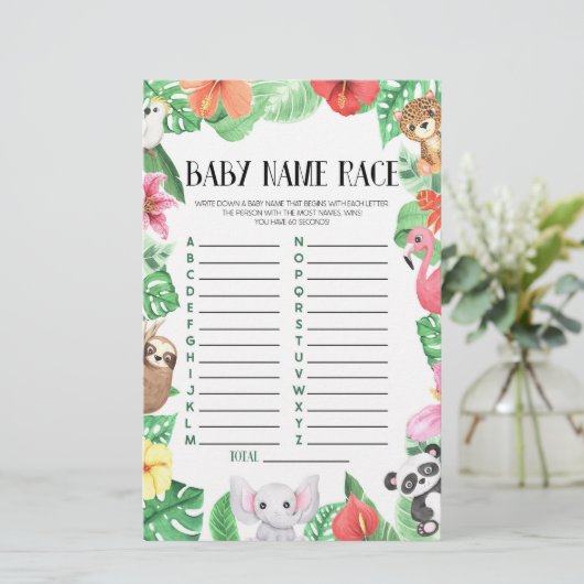 熱帯動物名種赤ちゃんシャワーゲーム 便箋 (スタンド正面)