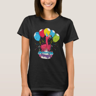 熱帯動物園鳥の誕生日パーティーピンクFla Tシャツ