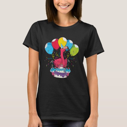 熱帯動物園鳥の誕生日パーティーピンクFla Tシャツ (正面)