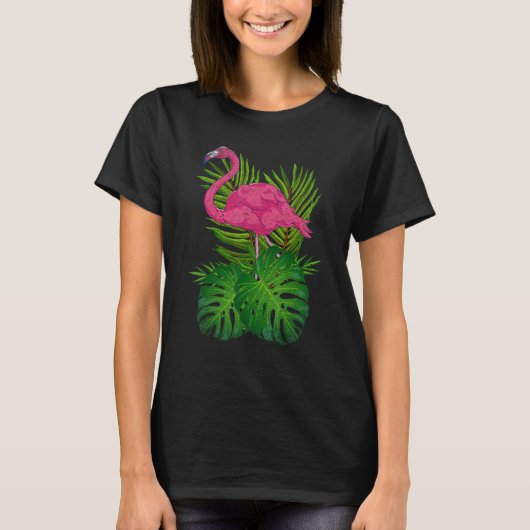 熱帯動物異国鳥ピンクフラミンゴ1 Tシャツ (正面)