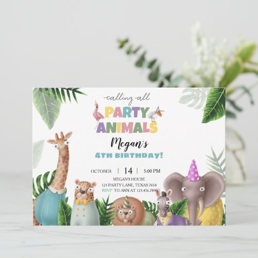 熱帯動物誕生日招待状 招待状 (スタンド正面)