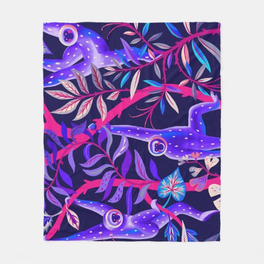 熱帯動物：青いサルのパターン。 フリースブランケット (正面)