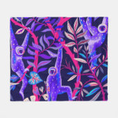 熱帯動物：青いサルのパターン。 フリースブランケット (正面(横))