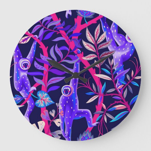 熱帯動物：青いサルのパターン。 ラージ壁時計 (正面)