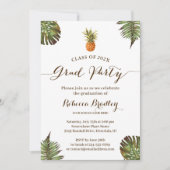 熱帯卒業パーティールアウ（ハワイ式宴会）パイナップル葉 招待状 (正面)