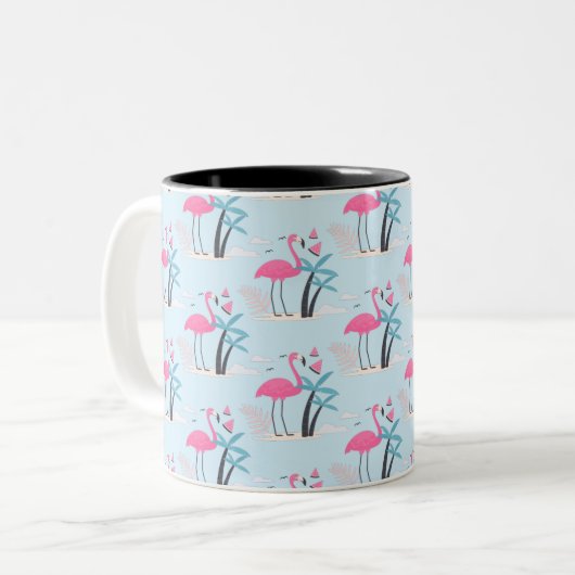 熱帯可愛いフラミンゴおもしろいの水彩模様 ツートーンマグカップ (正面左)