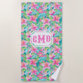 熱帯名門私立校風のハイビスカス花 |モノグラム ビーチタオル (正面)