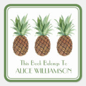 熱帯名門私立校風のパイナップルパーソナライズされた蔵書票 スクエアシール (正面)