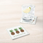 熱帯名門私立校風のパイナップルパーソナライズされた スクエアペーパーコースター (インサイチュ)