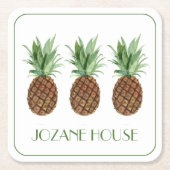 熱帯名門私立校風のパイナップルパーソナライズされた スクエアペーパーコースター (正面)