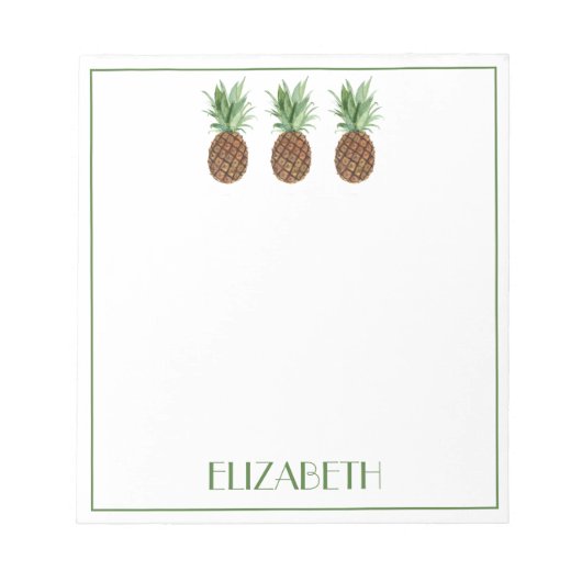 熱帯名門私立校風のパイナップルパーソナライズされた ノートパッド (正面)
