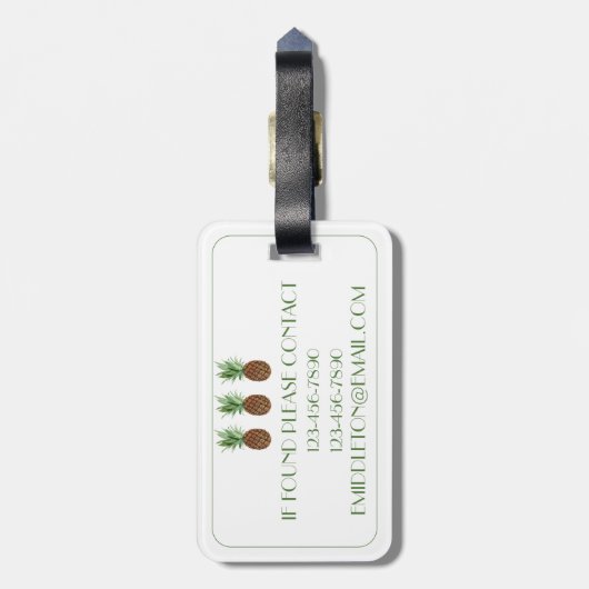 熱帯名門私立校風のパイナップルパーソナライズされた ラゲッジタグ (裏面縦)