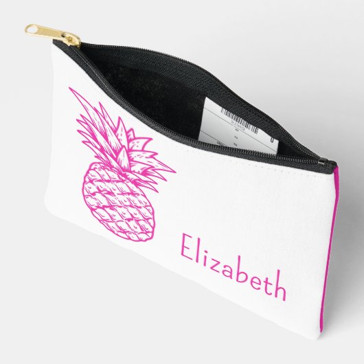 熱帯名門私立校風のピンクのパイナップルパーソナライズされた アクセサリーポーチ (見開き)