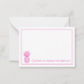 熱帯名門私立校風のピンクのパイナップルパーソナライズされた ノートカード (正面)