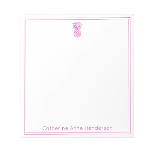 熱帯名門私立校風のピンクのパイナップルパーソナライズされた ノートパッド (正面)