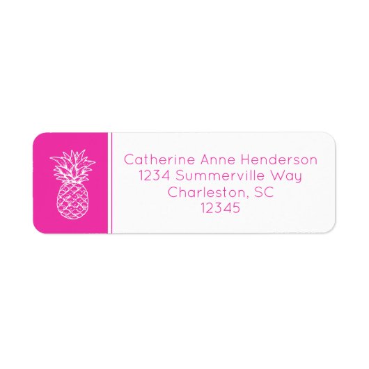 熱帯名門私立校風のピンクのパイナップルパーソナライズされた ラベル (正面)