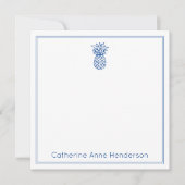 熱帯名門私立校風の海軍ブルーパイナップルパーソナライズされた ノートカード (正面)