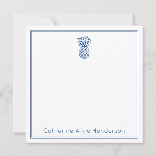 熱帯名門私立校風の海軍ブルーパイナップルパーソナライズされた ノートカード (正面)
