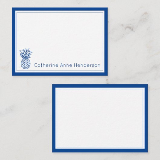 熱帯名門私立校風の海軍ブルーパイナップルパーソナライズされた ノートカード (正面/裏面)