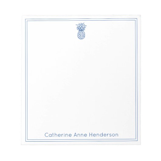 熱帯名門私立校風の海軍ブルーパイナップルパーソナライズされた ノートパッド (正面)