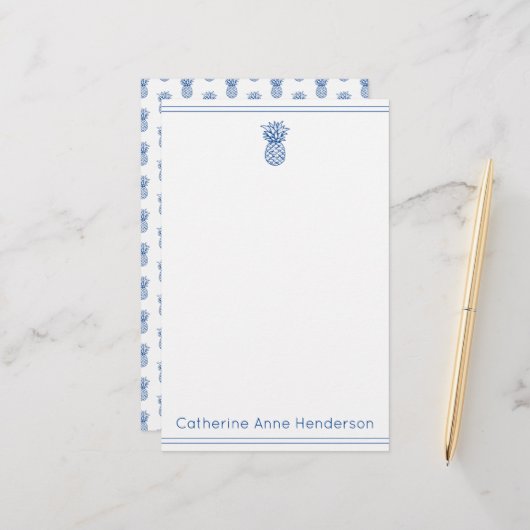 熱帯名門私立校風の海軍ブルーパイナップルパーソナライズされた 便箋 (正面/裏面インサイチュ)