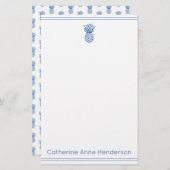 熱帯名門私立校風の海軍ブルーパイナップルパーソナライズされた 便箋 (正面/裏面)