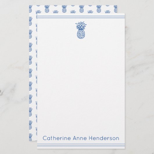 熱帯名門私立校風の海軍ブルーパイナップルパーソナライズされた 便箋 (正面/裏面)