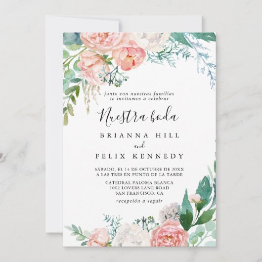 熱帯図解入りの、写真付きのフローラヌエストラボダ結婚ズ 招待状 (正面)